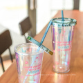 Лазерная бумага с принтом двойной пластиковой чашки волшебного цвета с крышкой и соломой